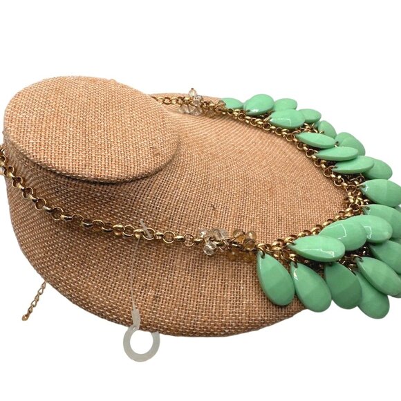 Layered Green Bib Statement Necklace Teardrop Chunky Multi Acrylic Beads - Picture 2 of 7